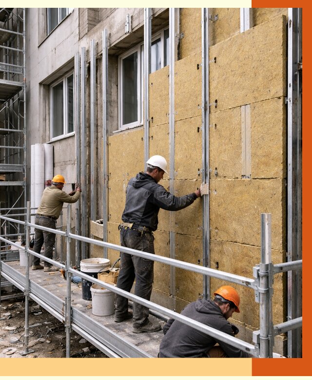 Утепление вентилируемого фасада в Новодвинске от 5727 руб/м2 — монтаж и утепление вентфасад | ТепломастерНвд